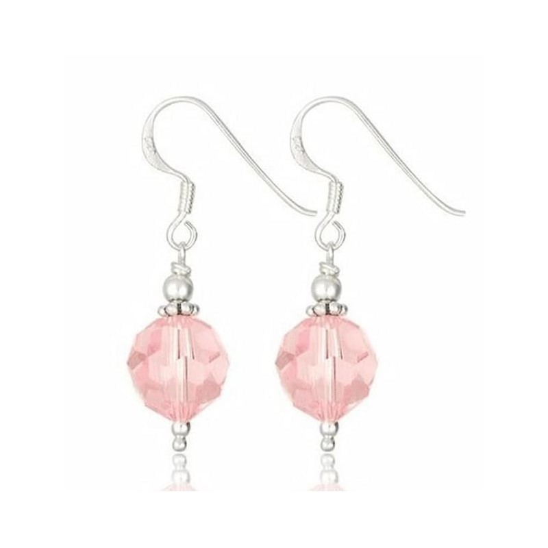 Pendientes de plata 925 para novias con piedra rosa Swarovski