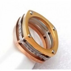 Anillo de tres capas en dos colores con circonias