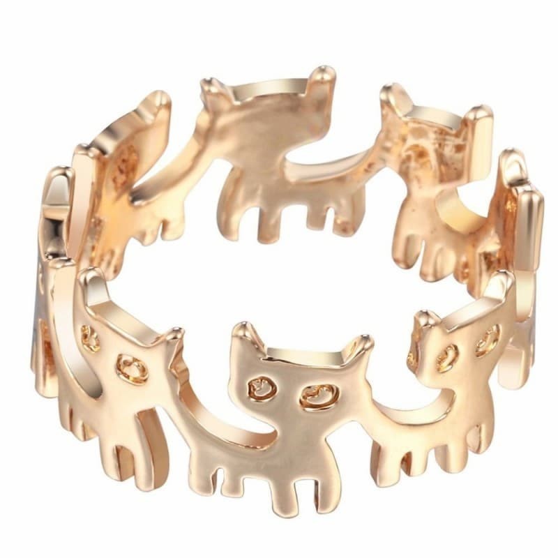 Anillo chapado en oro para niñas con diseño de gatos en talla 12