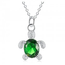 Collar bañado en plata para mujer con colgante de tortuga verde