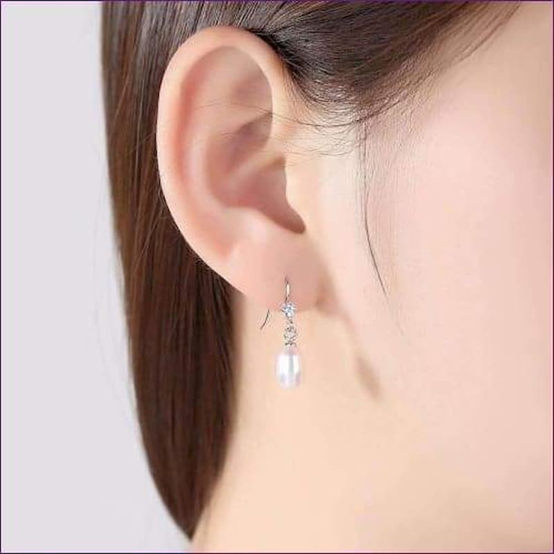 Pendientes de plata 925 con perlas de lágrimas blancas y circonitas