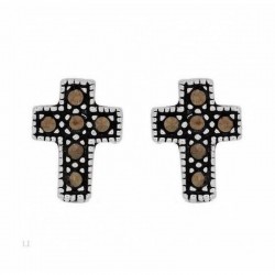 Pendientes de plata 925 con cruz y marcasitas legítimas