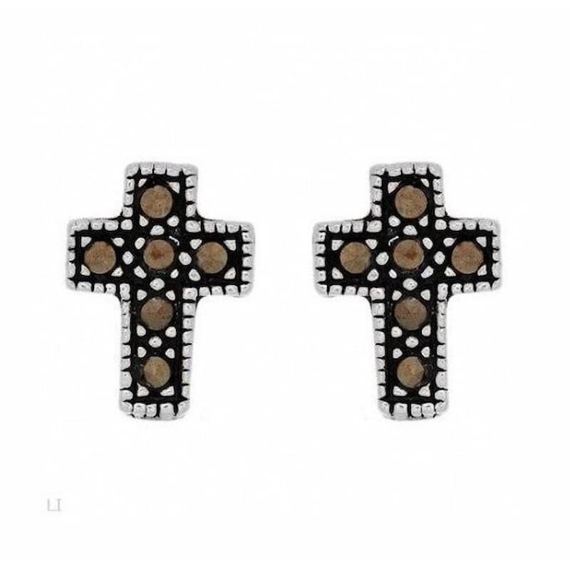 Pendientes de plata 925 con cruz y marcasitas legítimas
