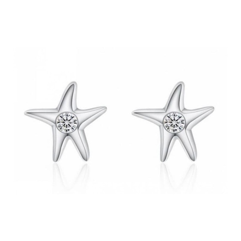 Pendientes estrella de mar con piedra bañados en plata