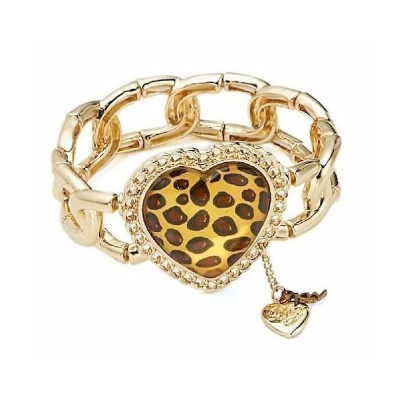 Pulsera dorada elástica para mujer con dije de corazón y piedras de cristal