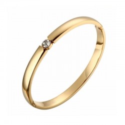 Pulsera esclava de acero inoxidable bañado en oro 18k con piedra de cristal