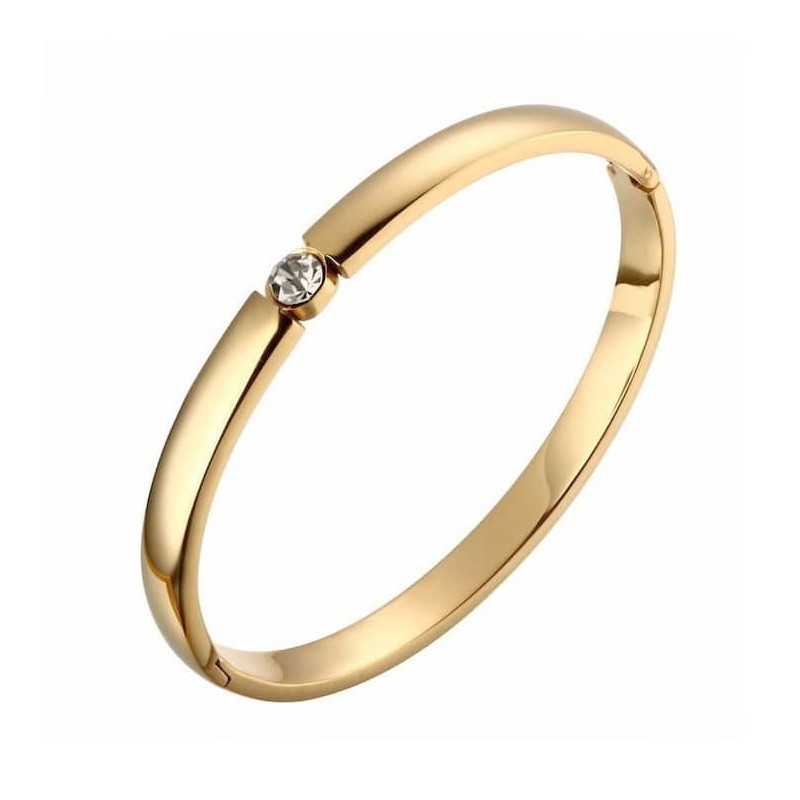 Pulsera esclava de acero inoxidable bañado en oro 18k con piedra de cristal