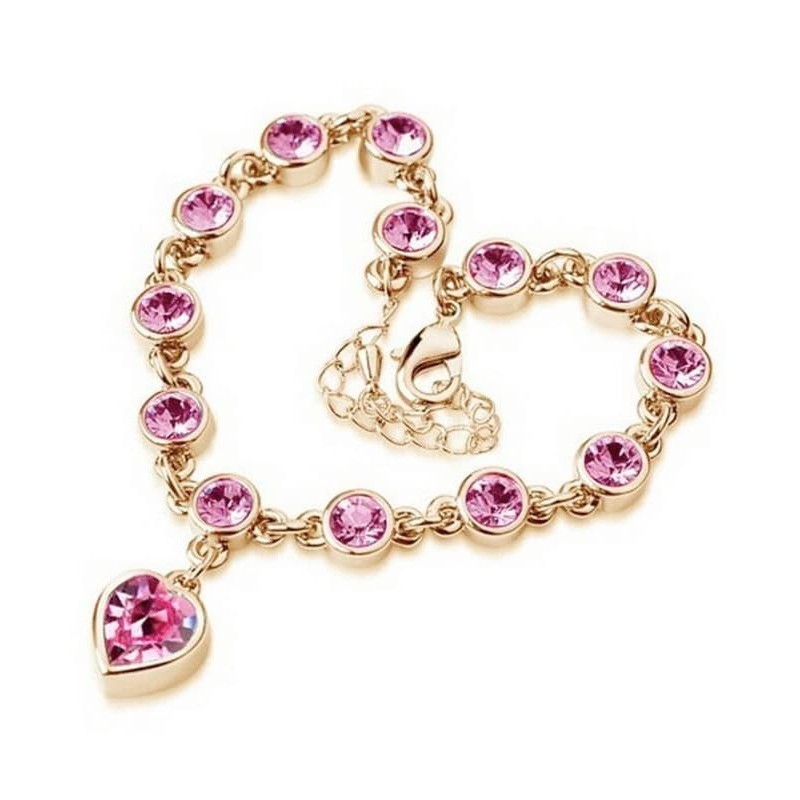 Pulsera de mujer con colgante de corazón rosa y baño de oro 9k