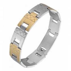 Brazalete de dos colores en acero inoxidable de 1,5 cm de ancho y 20 cm de largo para hombre