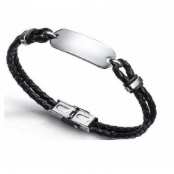 Brazalete de cuero Viceroy con piel trenzada negra y placa de acero inoxidable