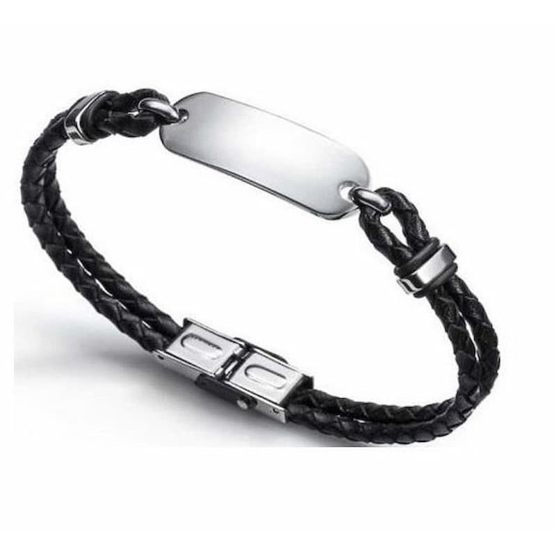 Brazalete de cuero Viceroy con piel trenzada negra y placa de acero inoxidable