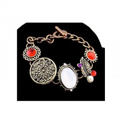 Pulsera vintage de diseño en acero color bronce viejo con piedras de cristal