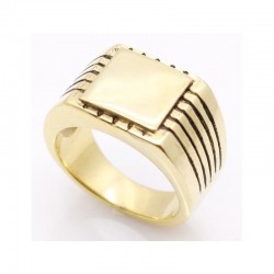 Anillo de sello para hombre de acero chapado en oro con cara cuadrada lisa