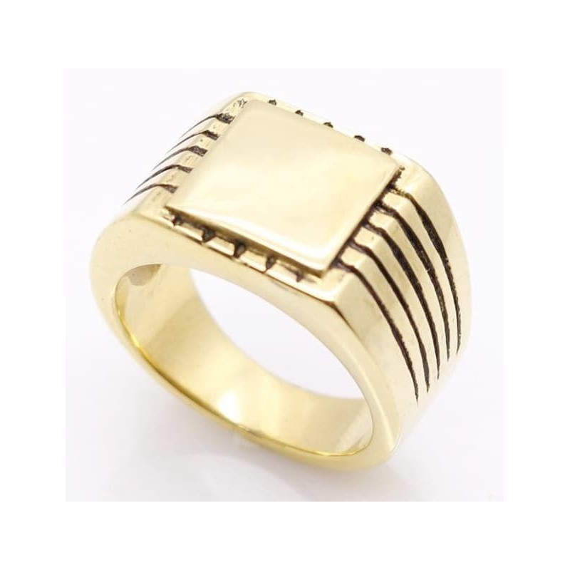 Anillo de sello para hombre de acero chapado en oro con cara cuadrada lisa