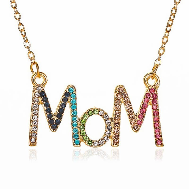 Collar de acero con acabado dorado y colgante con piedras de cristal multicolor