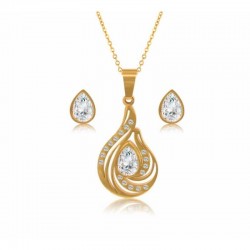 Set de bisutería de collar y pendientes de acero con acabado dorado y circonias cúbicas