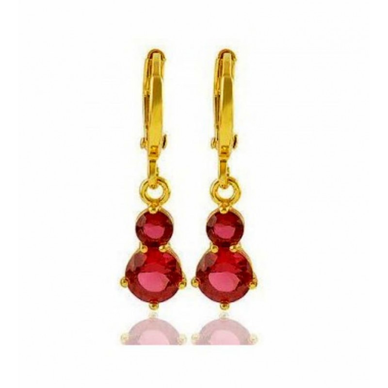 Pendientes largos de metal gold filled 14k con piedras decorativas rojas de imitación rubí