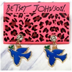 Pendientes de la marca Betsey Johnson con diseño de paloma de la paz en dorado y esmalte