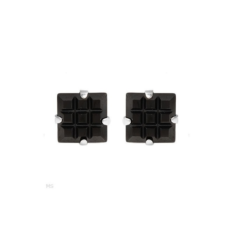 Pendientes para hombre de plata 925 con engaste cuadrado de circonita negra