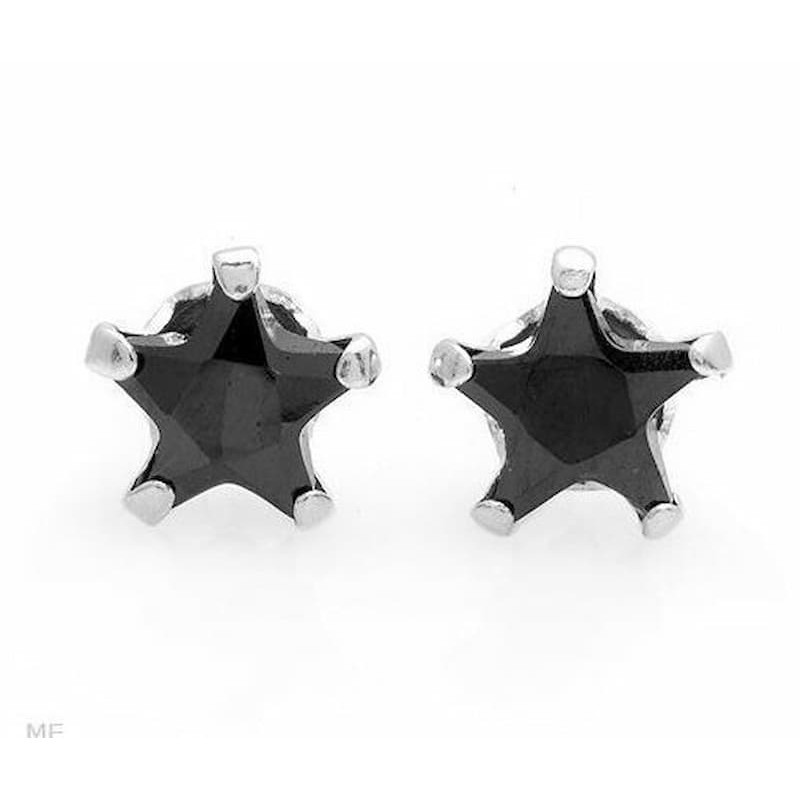 Pendientes para hombre de plata 925 con engaste de circonita negra en forma de estrella