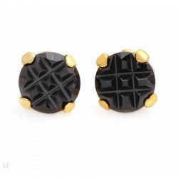 Pendientes pequeños de plata vermeil con engaste redondo de circonita negra