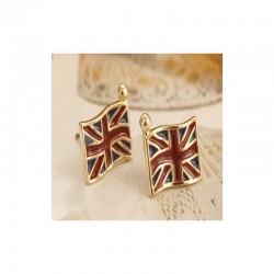Pendientes pequeños de acero bañado en oro con la bandera inglesa en esmalte de colores