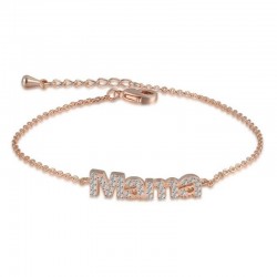 Pulsera de cobre bañada en oro rosa con placa personalizada "Mama" y detalles de cristal