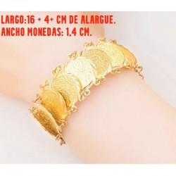Pulsera de acero bañada en oro con ocho monedas decorativas enlazadas