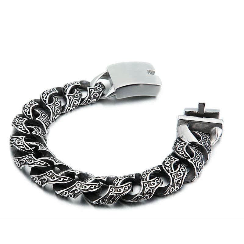 Pulsera ancha de acero inoxidable con diseño de motorista, de 18 mm de ancho