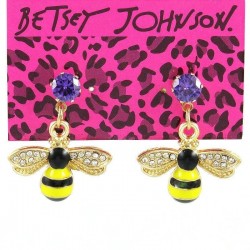 Pendientes de bisutería para mujer con forma de abeja en acero bañado en oro de 9k y cristales strass de Betsey Johnson.