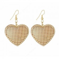 Pendientes colgantes dorados para fiesta con forma de corazón en acero inoxidable, bisutería elegante para eventos.