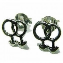 Pendientes de acero inoxidable 316L con el símbolo de la doble Venus, representación del orgullo lésbico.