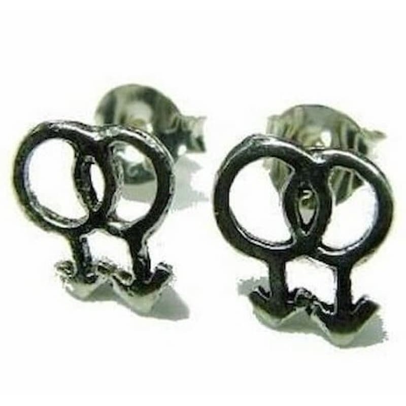 Pendientes de acero inoxidable 316L con el símbolo de la doble Venus, representación del orgullo lésbico.