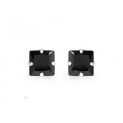 Pendientes de plata de primera ley 925 con piedra negra central engastada, diseño distinguido para mujer.