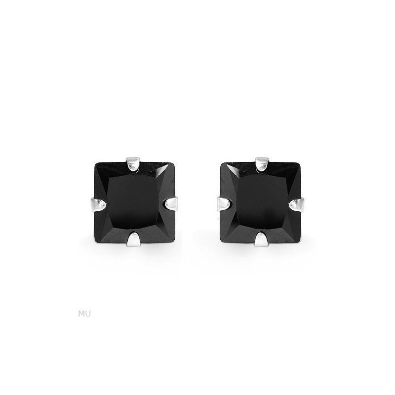 Pendientes de plata de primera ley 925 con piedra negra central engastada, diseño distinguido para mujer.