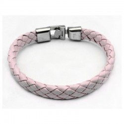 Pulsera para mujer de piel sintética con detalles y cierre en acero inoxidable, diseño sencillo para uso cotidiano.