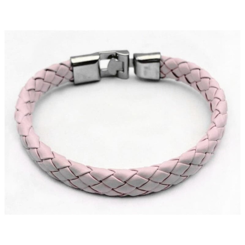 Pulsera para mujer de piel sintética con detalles y cierre en acero inoxidable, diseño sencillo para uso cotidiano.