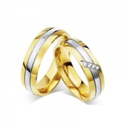 Pareja de alianzas de compromiso en acero inoxidable con baño de oro de 14 quilates, diseño elegante para parejas.