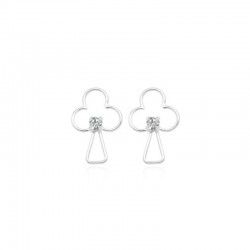 Pendientes tipo solitario en plata de primera ley con piedra de cristal transparente facetada.