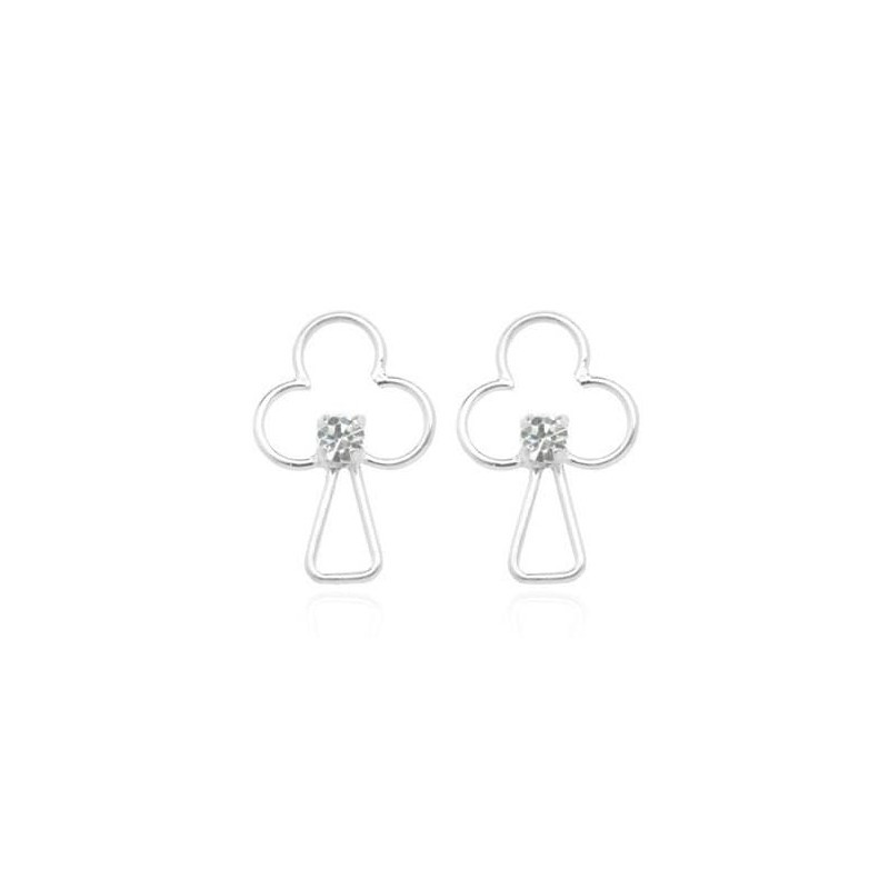 Pendientes tipo solitario en plata de primera ley con piedra de cristal transparente facetada.