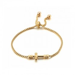Pulsera para mujer de abalorios plateados con colgante en forma de cruz detallada.