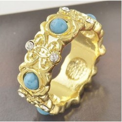 Anillo para mujer con chapado en oro de 18 quilates, piedras turquesas azules y detalles de circonias cúbicas.