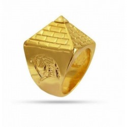 Anillo tipo sello para hombre con relieve de pirámide egipcia y acabado en oro de 18k.