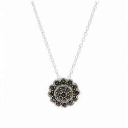 Collar de plata de ley 925 con colgante circular engastado con marcasitas brillantes, diseño vintage y elegante.