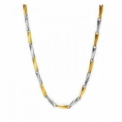 Cadena para hombre fabricada en acero inoxidable con eslabones entrelazados en dos tonos, oro amarillo de 18k y plata pulida.