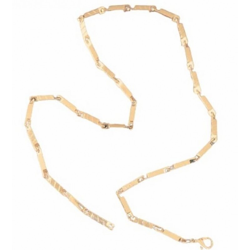 Cadena de acero inoxidable con diseño de eslabón cuadrado y chapado en oro de 18 quilates con acabado pulido espejo.