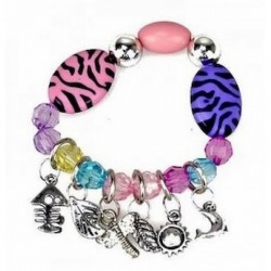 Pulsera de acero inoxidable con chapado en plata de ley 925, abalorios colgantes y cristales tallados de diferentes tamaños.