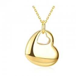 Gargantilla de cadena de eslabones de acero chapada en oro con colgante de corazón liso de alta reflexión.