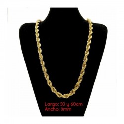 Cadena de diseño salomónico con trenzado de cuerda en acero chapado en oro de 9 quilates y 3 mm de grosor.