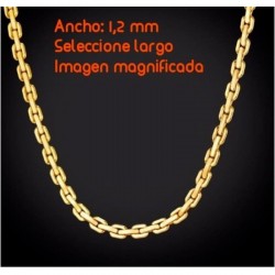 Cadena de eslabones redondos tipo Rolo fabricada en acero inoxidable con baño de oro de 14 quilates y 1,2 milímetros de ancho.